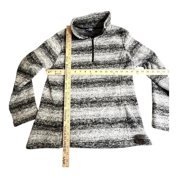Lands End 1/4 Zip Black Gray Heather Stripe SWEATER Womens MED L Fleece Pullover - Picture 6 of 7